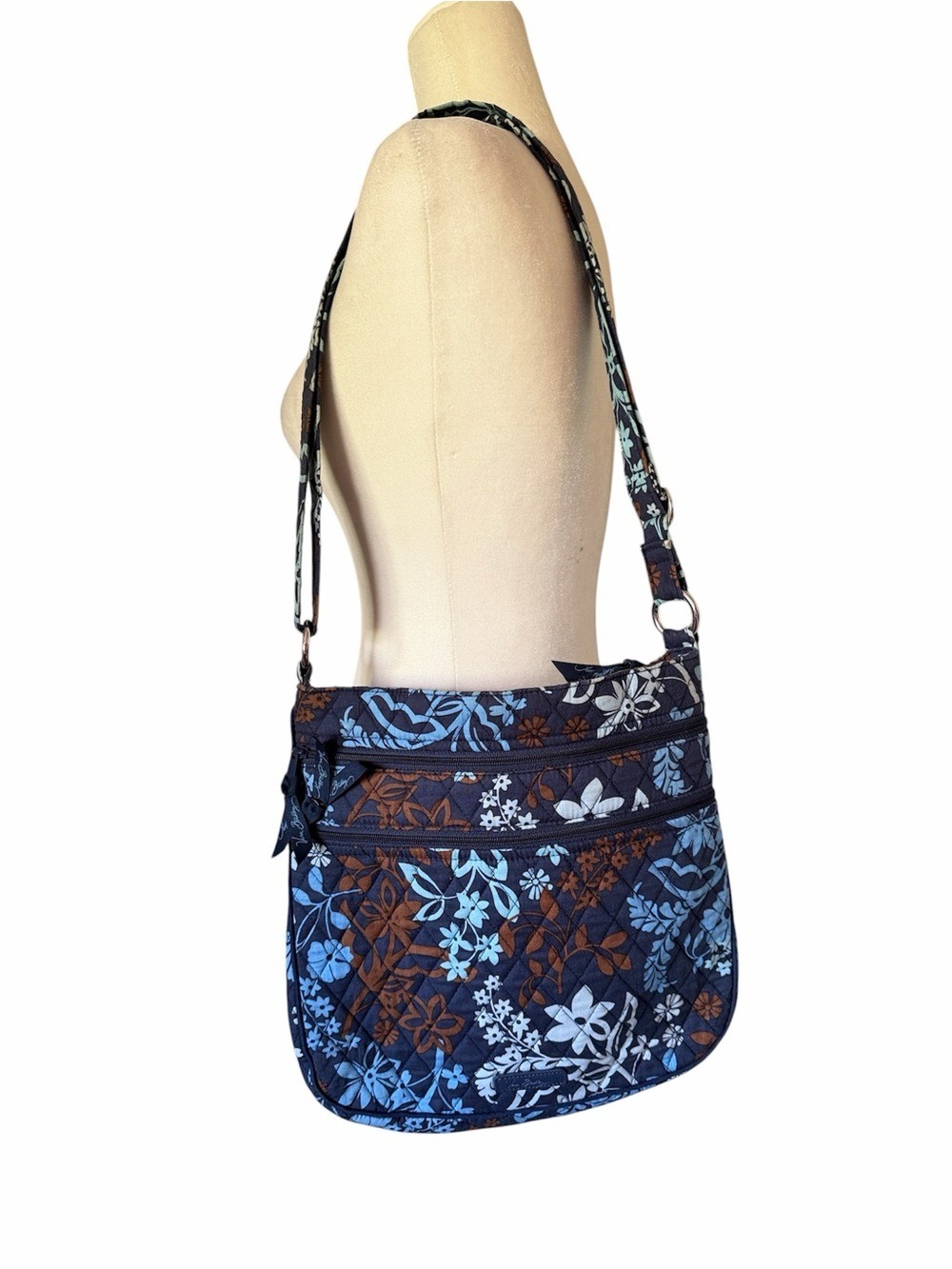Vera Bradley Quilted Java Floral Crossbody in Navy, Light Blue & Brown